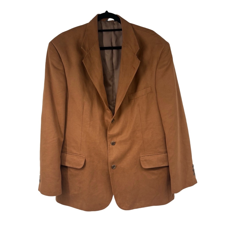 Norm Thompson Mens 44RBrown Tan‎ Suede Look Three Button Blazer Business Casual